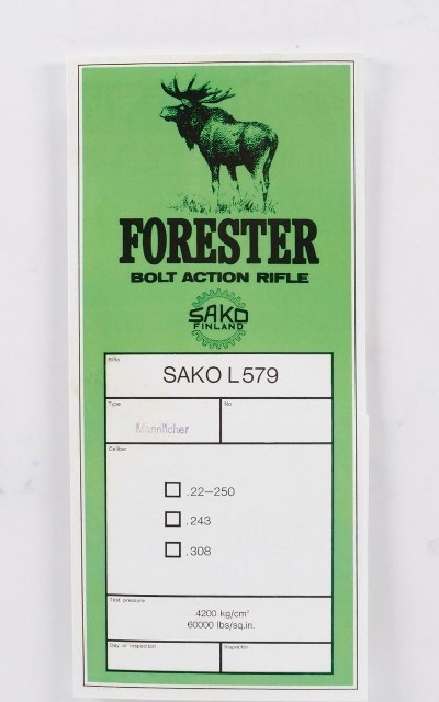 Sako Forester L579 Mannlicher Info Manual. New
