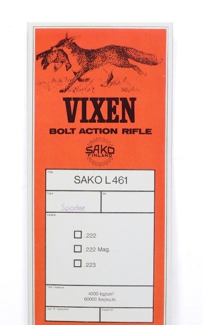 Sako Vixen L461 Sporter Info Manual. New