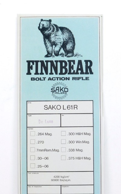 Sako Finnbear L61R De Luxe Info Manual. New