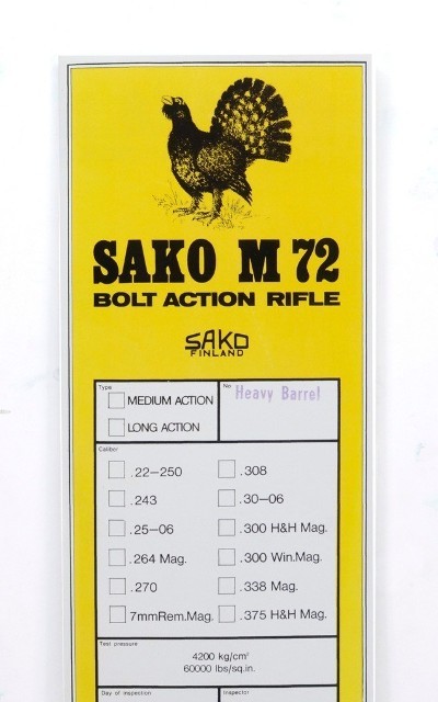 Sako M 72 Bolt Action Rifle Info Manual. New