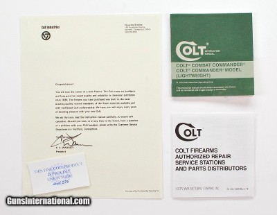 Colt Combat Commander, Commander (Lightweight) 1978 Manual, Repair Station List, Colt Letter, Etc.