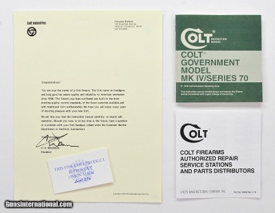 Colt Government Model MK IV/Series 70 1978 Manual, Repair Stations List, Colt Letter, Etc.