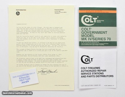 Colt Government Model MK IV/Series 70 1981 Manual, Repair Stations List, Colt Letter, Etc.