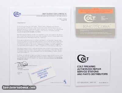 Colt King Cobra 1993 Manual, Repair Stations List, Colt Letter, Etc.