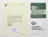 Colt Gold Cup National Match Model MK IV/Series 70 1978 Manual, Repair Stations List, Colt Letter, Etc.