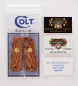 Colt 1911 Factory Original Cocabola Wood Grips. Gold Medallions. New - 1 of 3