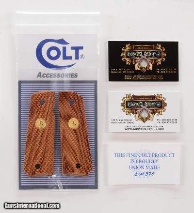 Colt 1911 Factory Original Cocabola Wood Grips. Gold Medallions. New