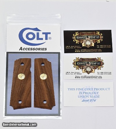 Colt Series 70 1911 Factory Original, Checkered Wood Grips. Gold 150 Anniversary Medallions. New