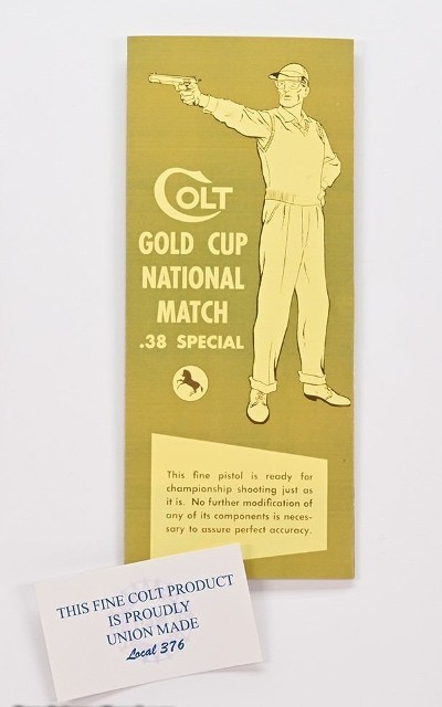 Colt Gold Cup National Match .38 Spcl Manual And Warranty Form AP-GC101 For Vintage Colt 2 Piece Boxes