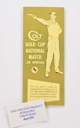 Colt Gold Cup National Match .38 Spcl Manual And Warranty Form AP-GC101 For Vintage Colt 2 Piece Boxes - 1 of 3