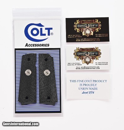 Colt 1911 Full Size Factory Original Black Lacquered, Checkered Wood Grips. Silver Medallions. New