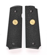 Colt 1911 Full Size Factory Original Black Lacquered, Checkered Wood Grips. Gold Medallions. New - 3 of 5