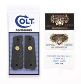 Colt 1911 Full Size Factory Original Black Lacquered, Checkered Wood Grips. Gold Medallions. New