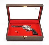 Colt SAA Old World Engravers Sampler Edition. 5 1/2 Inch 45 Colt. Nickel. Unfired Condition. In Factory Wood Display Case - 1 of 15