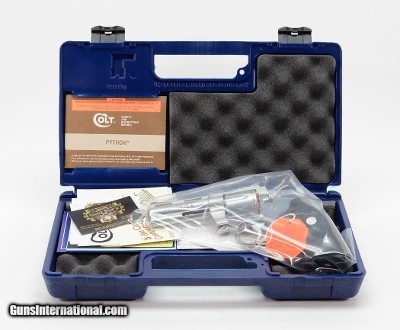 Colt Python 357 Mag. 4 Inch Satin Stainless Finish. Like New In Blue Hard Case. DOM 1994 - Image 2 of 9