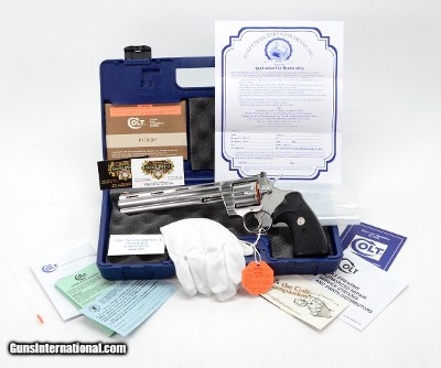 Colt Python 357 Mag. 8 Inch Satin Stainless Finish. Like New In Blue Hard Case. DOM 1995