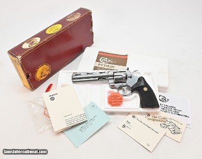 Colt Python 357 Mag. 6 Inch Satin Stainless. Like New Condition. In Box. DOM 1988
