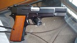 Browning Hi Power, Rare Belgian T-Series Tangent Sight with red backed grips.Near 100% with original pouch. - 1 of 15