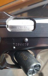 Browning Hi Power, Rare Belgian T-Series Tangent Sight with red backed grips.Near 100% with original pouch. - 11 of 15