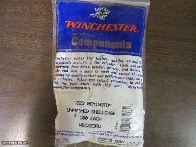 Winchester 223 Remington Unprimed Shell Cases 100 Count