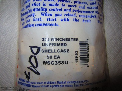 WINCHESTER 358 CALIBER NEW UNPRIMED BRASS 50 COUNT