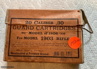 Antique Ammo Guard Cartridges 20 Caliber 30-06 Jan 10 1911 Factory Loaded