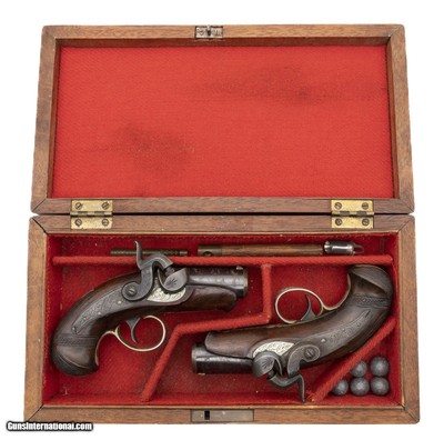 EVANS ARMS BEAUTIFUL CASED SET OF EVANS PEANUT SIZE DERRINGERS .50 CALIBER