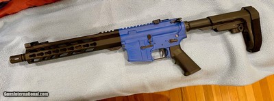 ANDERSON MANUFACTURING Keymod Free Float Blue Cerakote SBA3 Braced AM15 .300 AAC BLACKOUT
