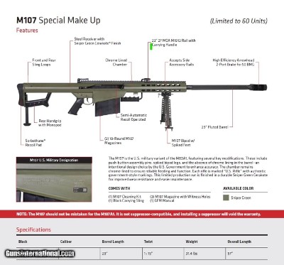 BARRETT M107 50 BMG LIMITED EDITION M107-G 50BMG GREEN 1 OF 60 .50 BMG