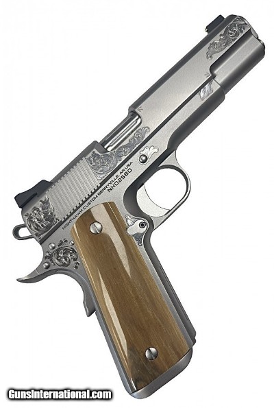 NIGHTHAWK CUSTOM VIP, Silver, Engraved, Wooly Mammoth Bark Grips, Display Package .45 ACP