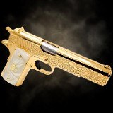 COLT Customized 1911 - 38 Super - All 24K GOLD - "Skulls & Scroll" Engraved .38 SUPER - 1 of 3