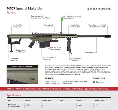 BARRETT M107 50 BMG LIMITED EDITION M107-G 50BMG GREEN 1 OF 60 .50 BMG - Image 1 of 3