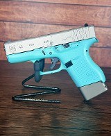 GLOCK 43, G43 9mm 3.41" Tiffany Blue/Silver with Taran Tactical Mag 9MM LUGER (9x19 PARA)