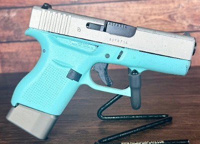 GLOCK 43, G43 9mm 3.41" Tiffany Blue/Silver with Taran Tactical Mag 9MM LUGER (9x19 PARA) - Image 2 of 9
