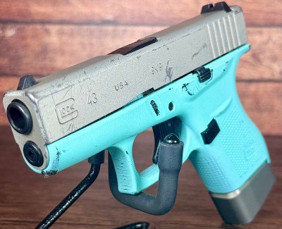 GLOCK 43, G43 9mm 3.41" Tiffany Blue/Silver with Taran Tactical Mag 9MM LUGER (9x19 PARA) - Image 3 of 9