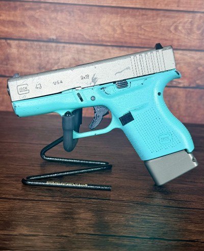 GLOCK 43, G43 9mm 3.41" Tiffany Blue/Silver with Taran Tactical Mag 9MM LUGER (9x19 PARA) - Image 1 of 9