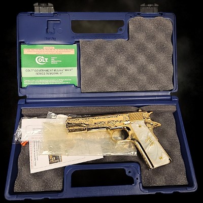 COLT 24K Gold - 1911 - 45ACP - Unique COLT Scroll Engraved - Polished & Gold Plated .45 ACP - Image 12 of 12