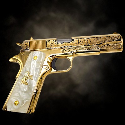 COLT 24K Gold - 1911 - 45ACP - Unique COLT Scroll Engraved - Polished & Gold Plated .45 ACP - Image 11 of 12