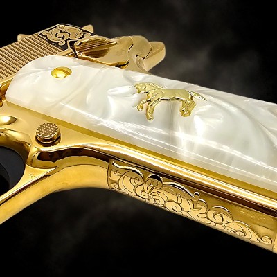 COLT 24K Gold - 1911 - 45ACP - Unique COLT Scroll Engraved - Polished & Gold Plated .45 ACP - Image 9 of 12