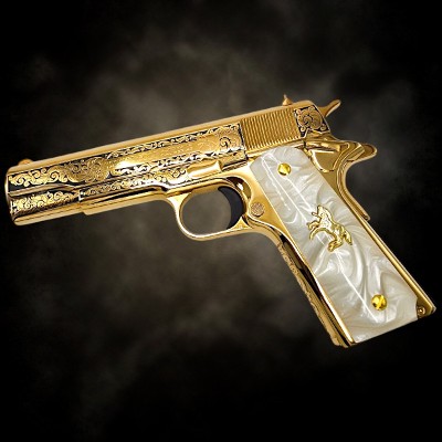 COLT 24K Gold - 1911 - 45ACP - Unique COLT Scroll Engraved - Polished & Gold Plated .45 ACP - Image 10 of 12