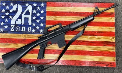 SQUIRES BINGHAM Squires Bingham Model 16, 22LR, 19" Barrel, Black Leather Sling, 10 Round Magazine, Semi Auto Rifle, Carrying Handle Iron Sight. - Image 1 of 1