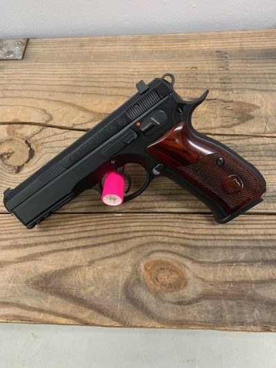 CZ CZ USA, 75 SP01, Semi Auto, 4.6", 9mm, 2 Magazines, OEM Box, Manual, OEM Cable Lock, Coco Bolo Wood grips, OEM Grips included, Like New 9MM LU - Image 1 of 1