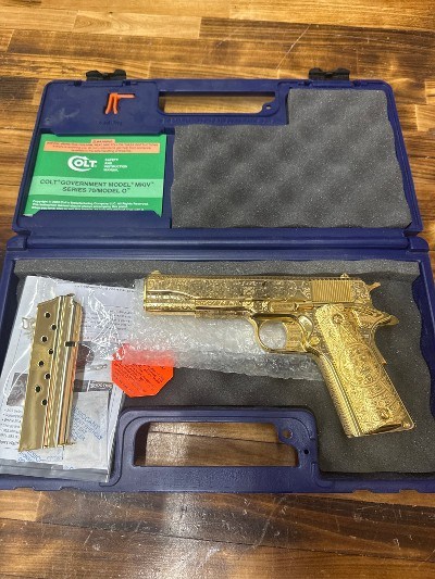 COLT Government Model 5" Custom Engraved Gold Plated! .45 ACP - Image 4 of 10