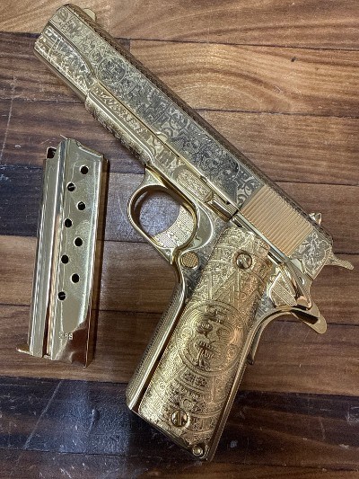 COLT Government Model 5" Custom Engraved Gold Plated! .45 ACP - Image 1 of 10