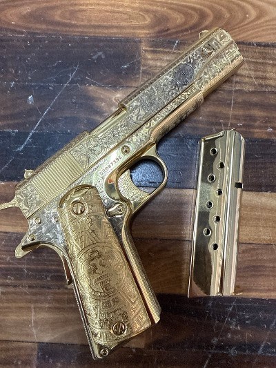 COLT Government Model 5" Custom Engraved Gold Plated! .45 ACP - Image 2 of 10