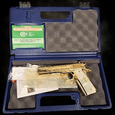 COLT 24K Gold - 1911 - 45ACP - Unique COLT Scroll Engraved - Polished & Gold Plated .45 ACP - Image 12 of 12