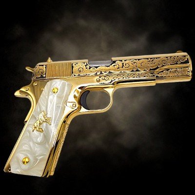 COLT 24K Gold - 1911 - 45ACP - Unique COLT Scroll Engraved - Polished & Gold Plated .45 ACP - Image 11 of 12