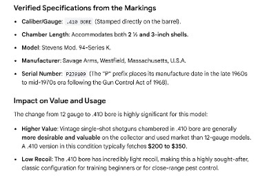 SAVAGE ARMS STEVENS 94 410 Bore - Image 12 of 13