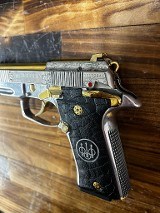 BERETTA 80x ENGRAVED high polished nickel & 24k Gold .380 ACP - Image 5 of 11