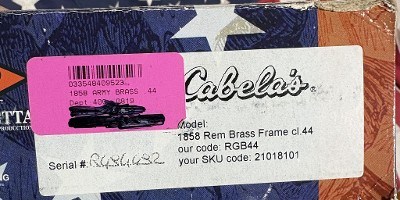 PIETTA 1858 ARMY BRASS FRAME RGB44 .44 CALIBER BLACK POWDER - Image 2 of 4